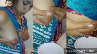 Sexy Wife Milking Perky Boobs In Glass For Tea