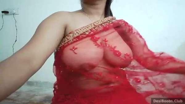 Indian Boobs Tease - Indian big tits bhabhi is local cam slut in red saree - Bf