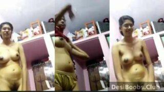 mallu gf shows hot tits and hairy pussy while dressing