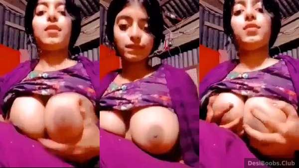 Muslim girl big boobs pressing on sex chat with village bf