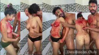 Friend’s sexy boobs Gf strokes my big cock on Holi