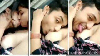 Young Indian couple boobs sucking and kissing outdoors