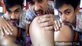 Naughty boy sucking big desi boobs