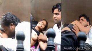 Cab driver sucking boobs in car