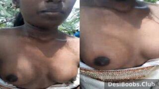 Haryanvi girl massaging boobs in the jungle