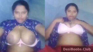 Dehati bhabhi showing big desi boobs on vc