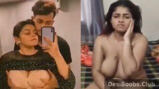 Desi couple boobs pressing sex in front of mirror