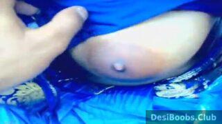 Playing with big milky desi tits of sexy bhabhi