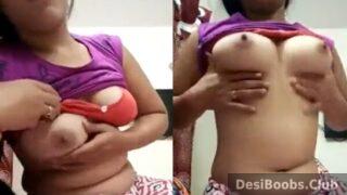 Desi beauty lifting bra to flex hot boobs