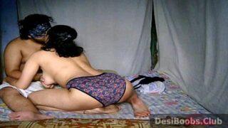 Horny man pressing hot boobs of Indian housewife